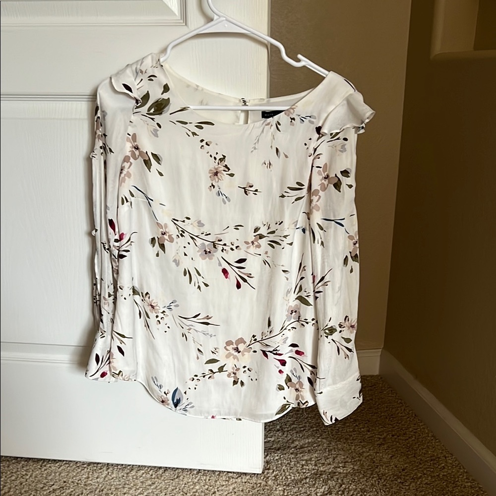 White House Black Market Floral Blouse - White and Pink